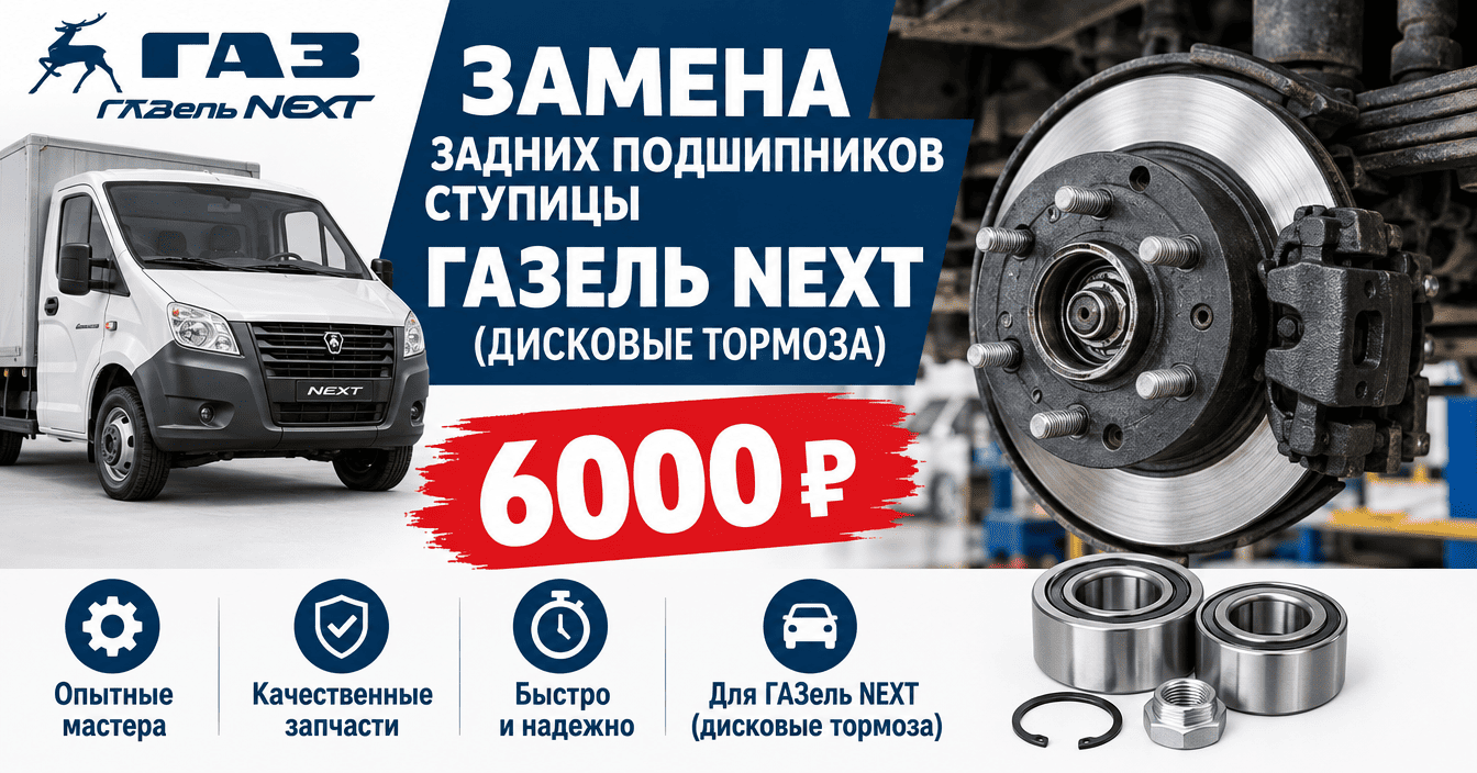 Замена задних подшипников ступицы Газель Некст (дисковые тормоза)